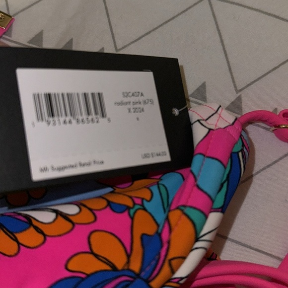 New Kate Spade Swimsuit Radiant Pink Floral Cinch Front Underwire size- Small - Picture 3 of 3